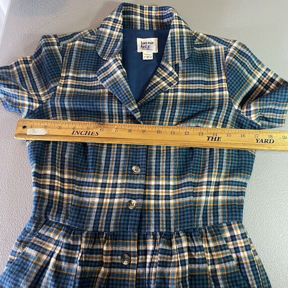 JOANIE Shirt Dress Flannel Plaid Mini V-Neck Short Sleeve Pockets Womens 4 Teal - Picture 5 of 14